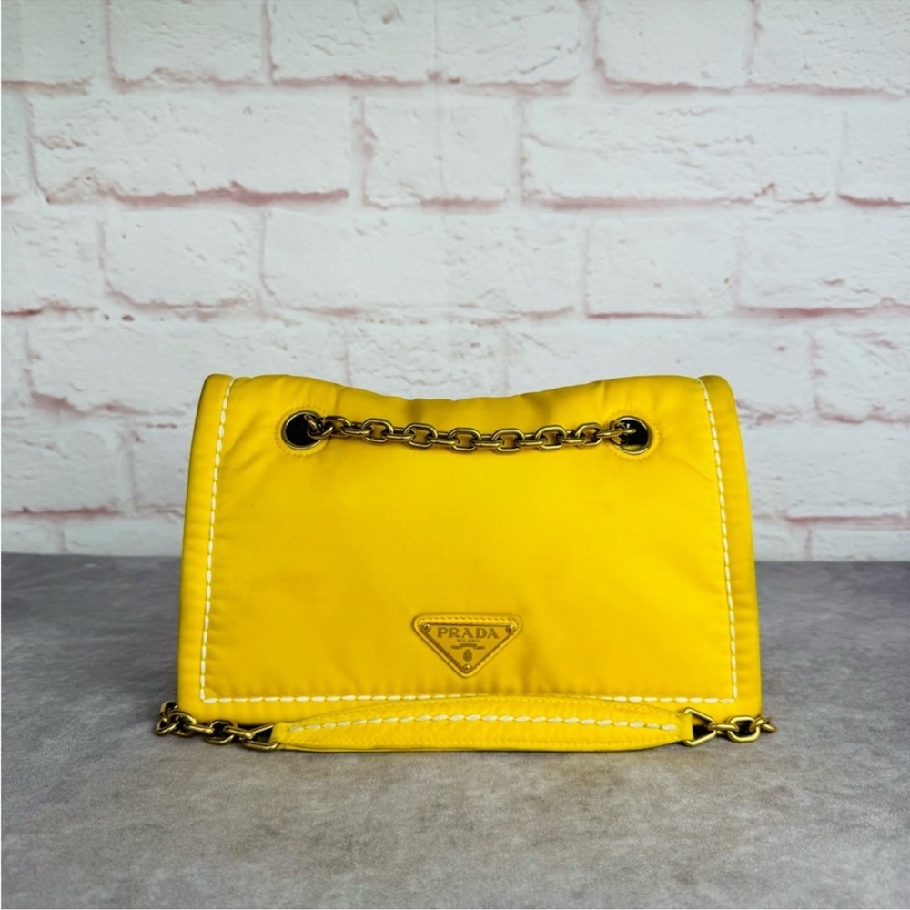 Prada Giallo Tessuto Nylon Chain Flip Bag